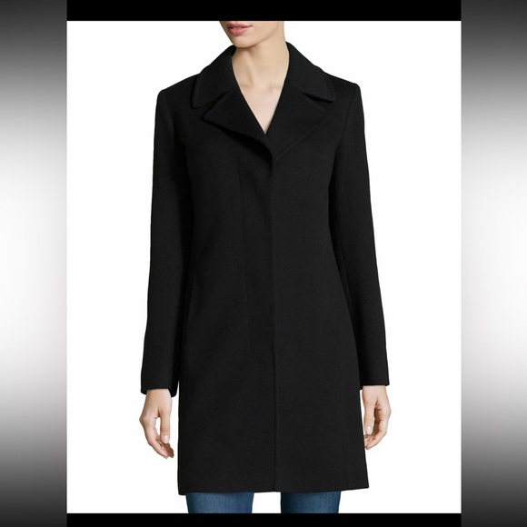 FLEURETTE Notch Collar Loro Piana Wool Hidden Buttons Black Coat Size 8 - Picture 1 of 10